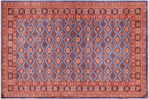 handmade Geometric Sherwan Red Blue Hand Knotted RECTANGLE 100% WOOL area rug 5x7
