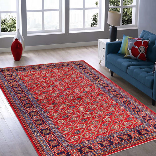 Vintage Shirwan Robert Red/Blue Wool Rug - 4'6''X6'7''