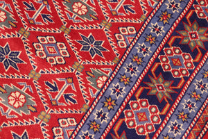 Vintage Shirwan Robert Red/Blue Wool Rug - 4'6''X6'7''