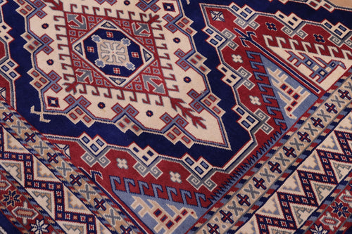 Rustic Shirwan Sheridan Blue/Beige Wool Rug - 4'4''X5'11''