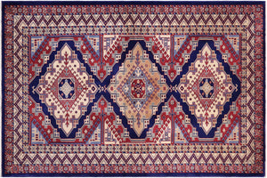 4x6 hand knotted Shirwan wool rug in blue and beige - Rustic Shirwan Sheridan