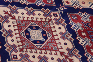 Rustic Shirwan Sheridan Blue/Beige Wool Rug - 4'4''X5'11''