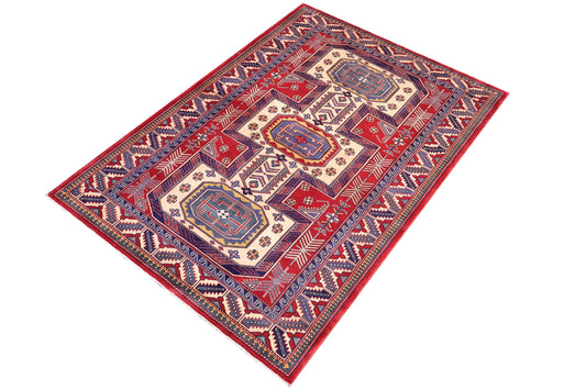 handmade Geometric Sherwan Beige Blue Hand Knotted RECTANGLE 100% WOOL area rug 7x10