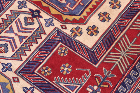 handmade Geometric Sherwan Beige Blue Hand Knotted RECTANGLE 100% WOOL area rug 7x10