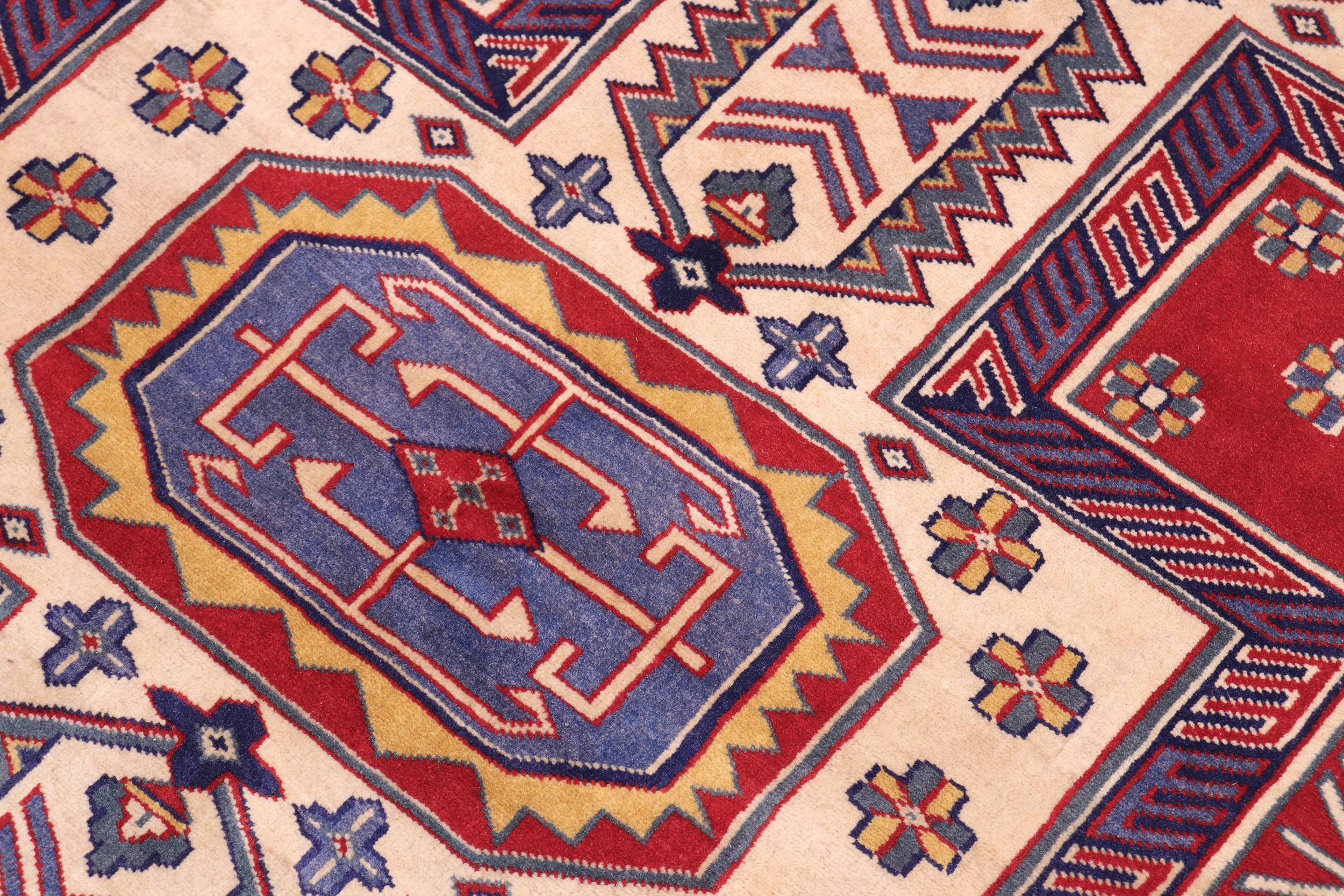 handmade Geometric Sherwan Beige Blue Hand Knotted RECTANGLE 100% WOOL area rug 7x10