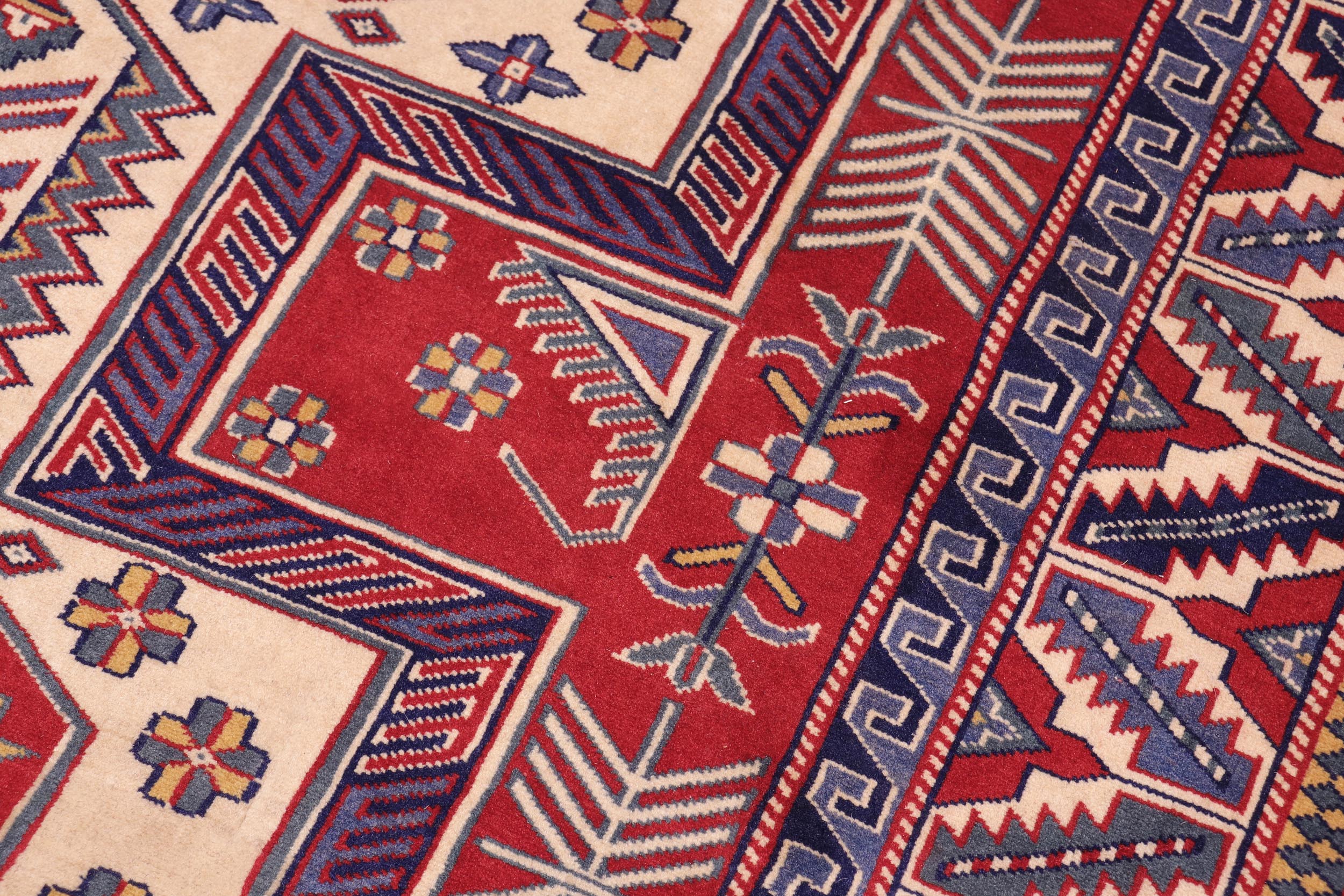 handmade Geometric Sherwan Beige Blue Hand Knotted RECTANGLE 100% WOOL area rug 7x10