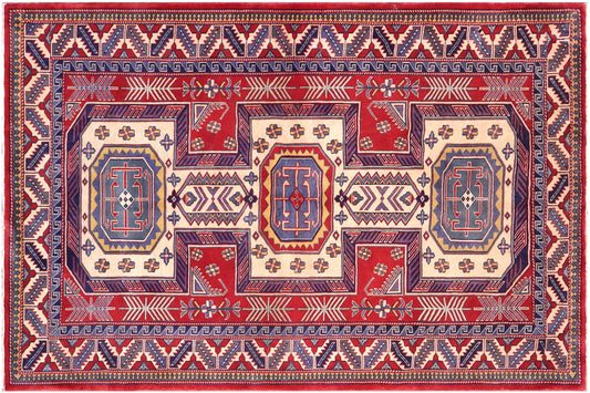 handmade Geometric Sherwan Beige Blue Hand Knotted RECTANGLE 100% WOOL area rug 7x10