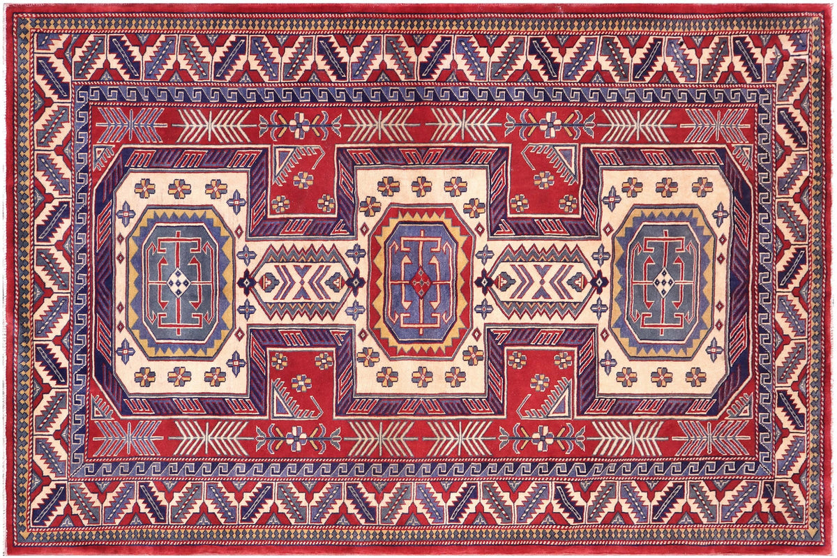 5x6 hand knotted Shirwan wool rug in red and beige - Tribal Shirwan Shella