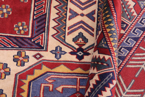 handmade Geometric Sherwan Beige Blue Hand Knotted RECTANGLE 100% WOOL area rug 7x10