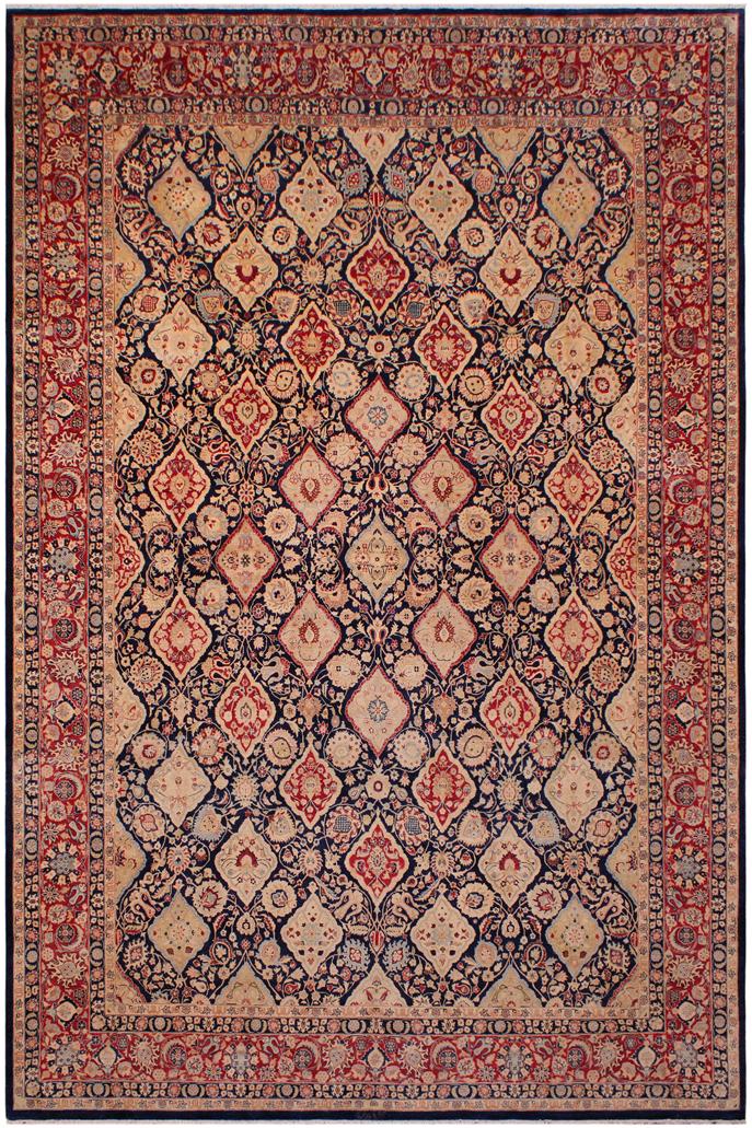 Traditional Kirman Royce Blue Red Hand Knotted Area rugs 9 x 12