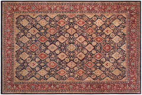handmade Traditional Kirman Blue Red Hand Knotted RECTANGLE 100% WOOL area rug 9x12