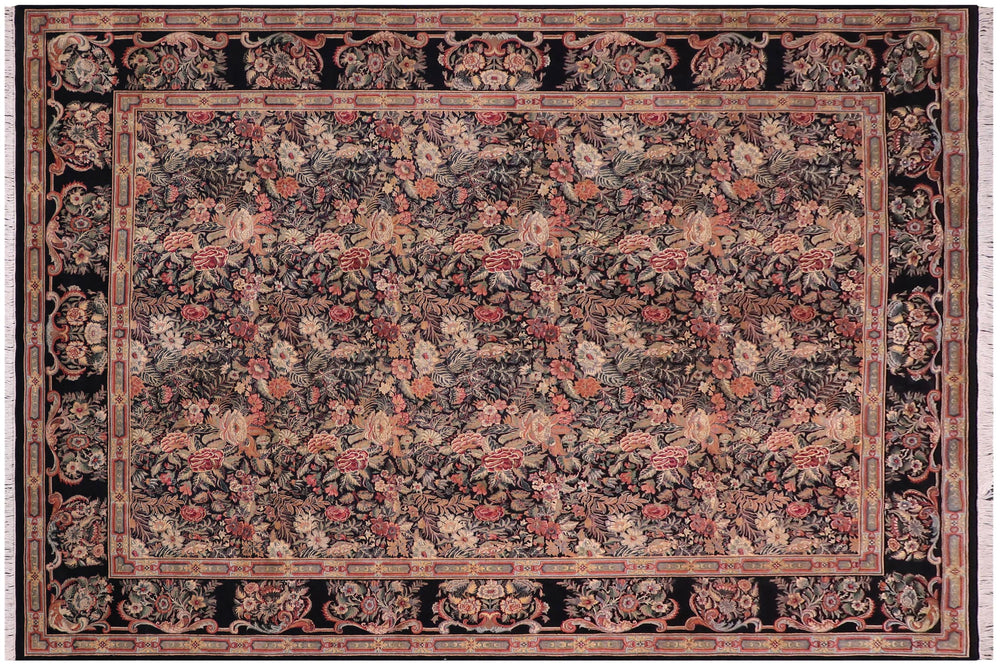 handmade Transitional Abusson Black Black Hand Knotted RECTANGLE 100% WOOL area rug 10x14