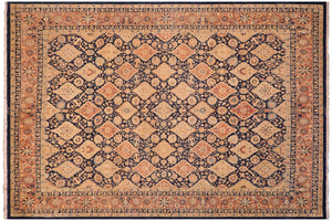8x10 hand knotted Vegetable Dyed wool rug in blue and red - Elina