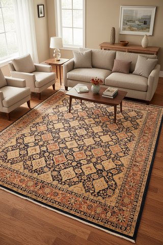 handmade Transitional Kirman Blue Red Hand Knotted RECTANGLE 100% WOOL area rug 8x10