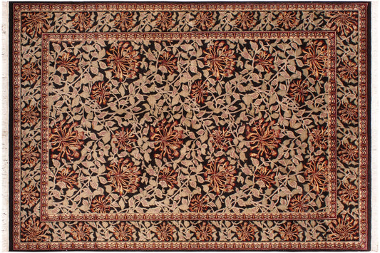 handmade Transitional Honeysuckle Black Tan Hand Knotted RECTANGLE 100% WOOL area rug 6x9