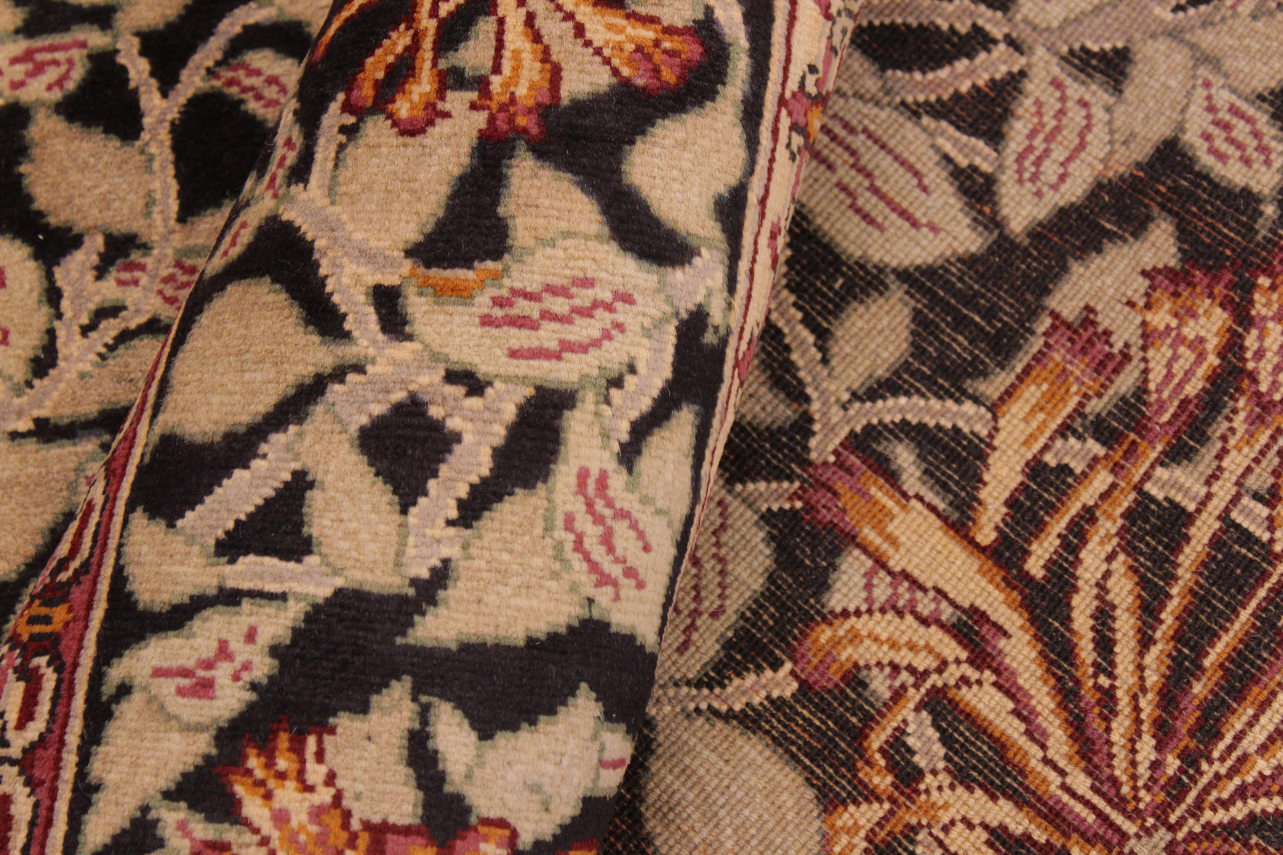 handmade Transitional Honeysuckle Black Tan Hand Knotted RECTANGLE 100% WOOL area rug 6x9