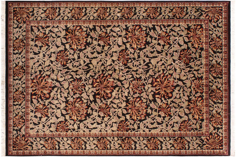 handmade Transitional Honeysuckle Black Tan Hand Knotted RECTANGLE 100% WOOL area rug 6x9