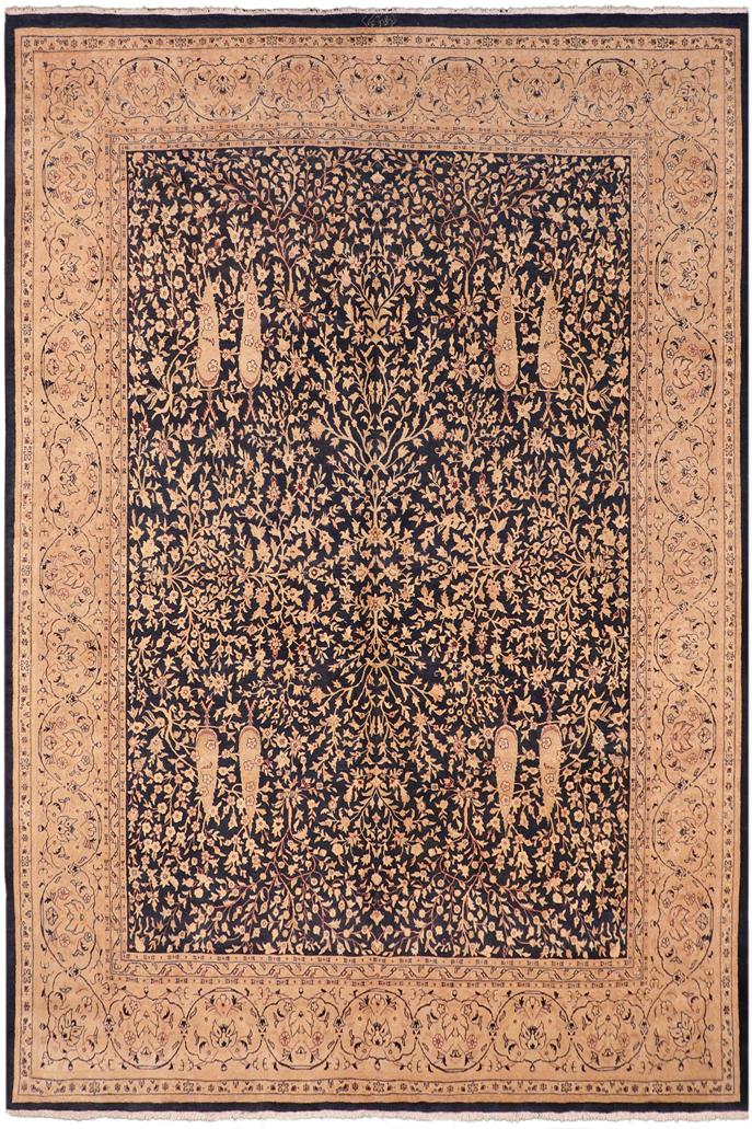 Traditional Kirman Mirella Blue Tan Hand Knotted Area rugs 8 x 10