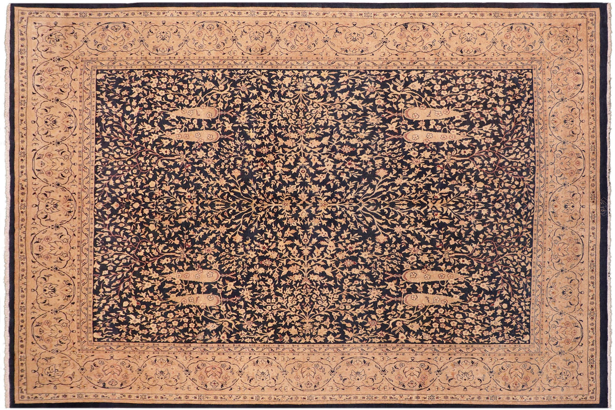 8x10 hand knotted Vegetable Dyed wool rug in blue and tan - Mirella
