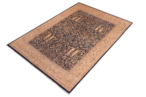 handmade Transitional Kirman Blue Tan Hand Knotted RECTANGLE 100% WOOL area rug 8x10