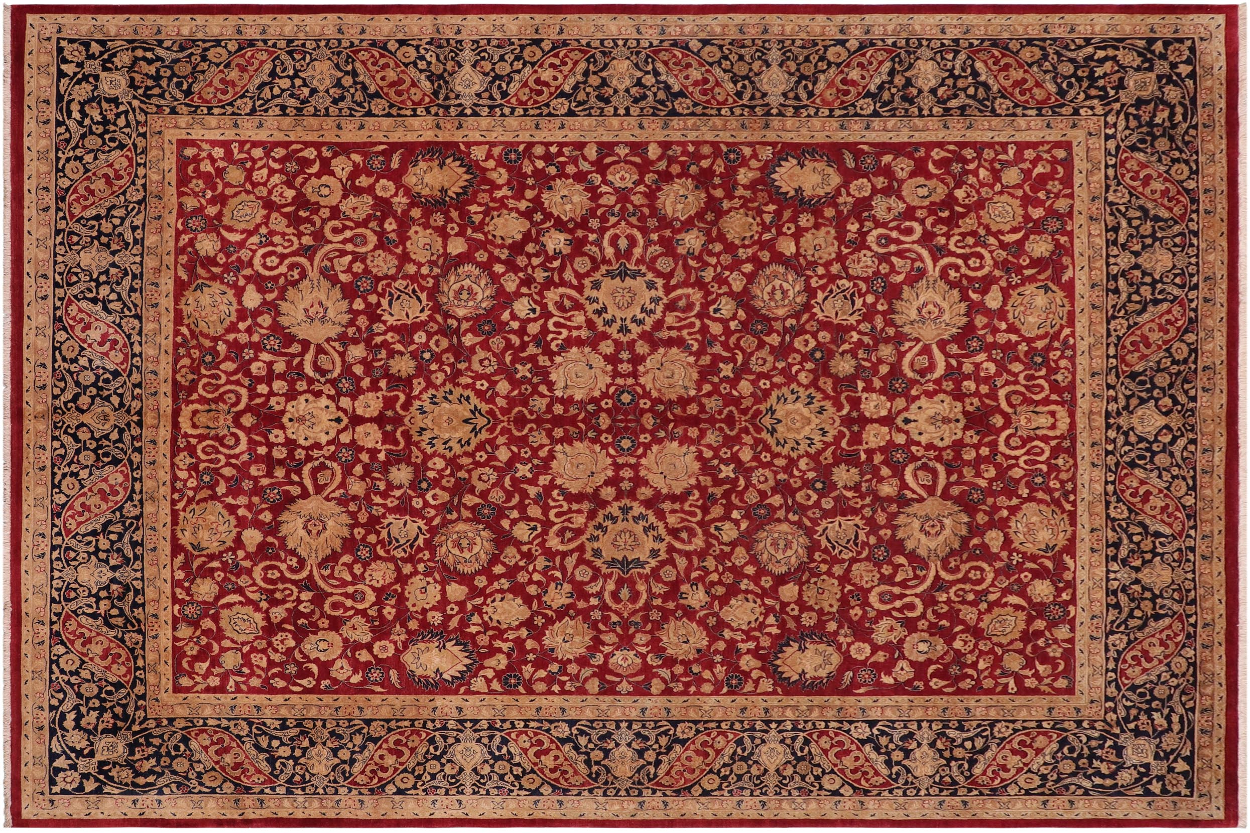 handmade Traditional Kashan Red Blue Hand Knotted RECTANGLE 100% WOOL area rug 8x10