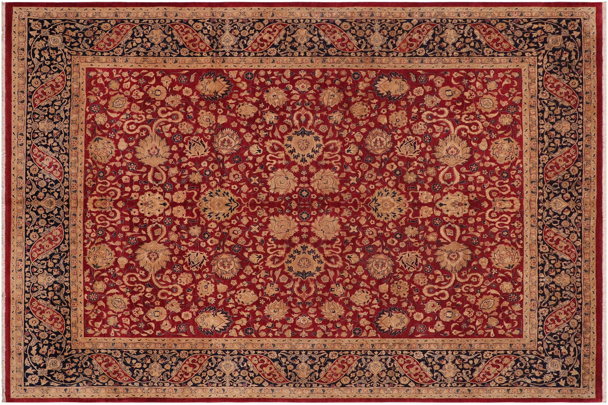 8x10 hand knotted Vegetable Dyed wool rug in red and blue - Kashan Maryanna