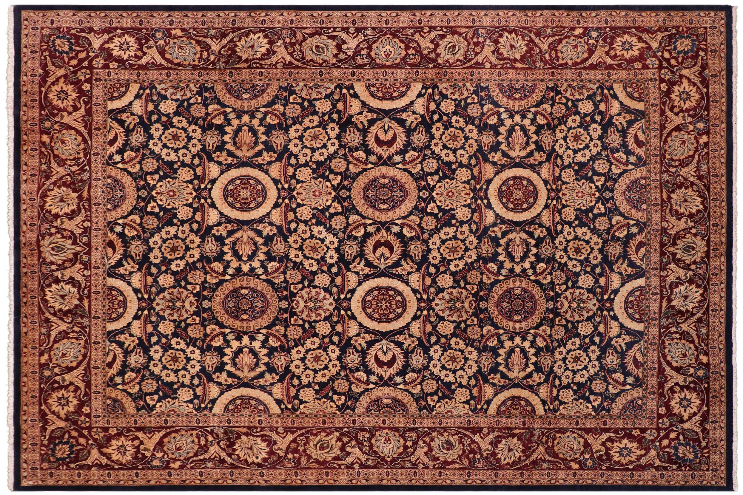 handmade Transitional Agra Tabriz Blue Red Hand Knotted RECTANGLE 100% WOOL area rug 8x10
