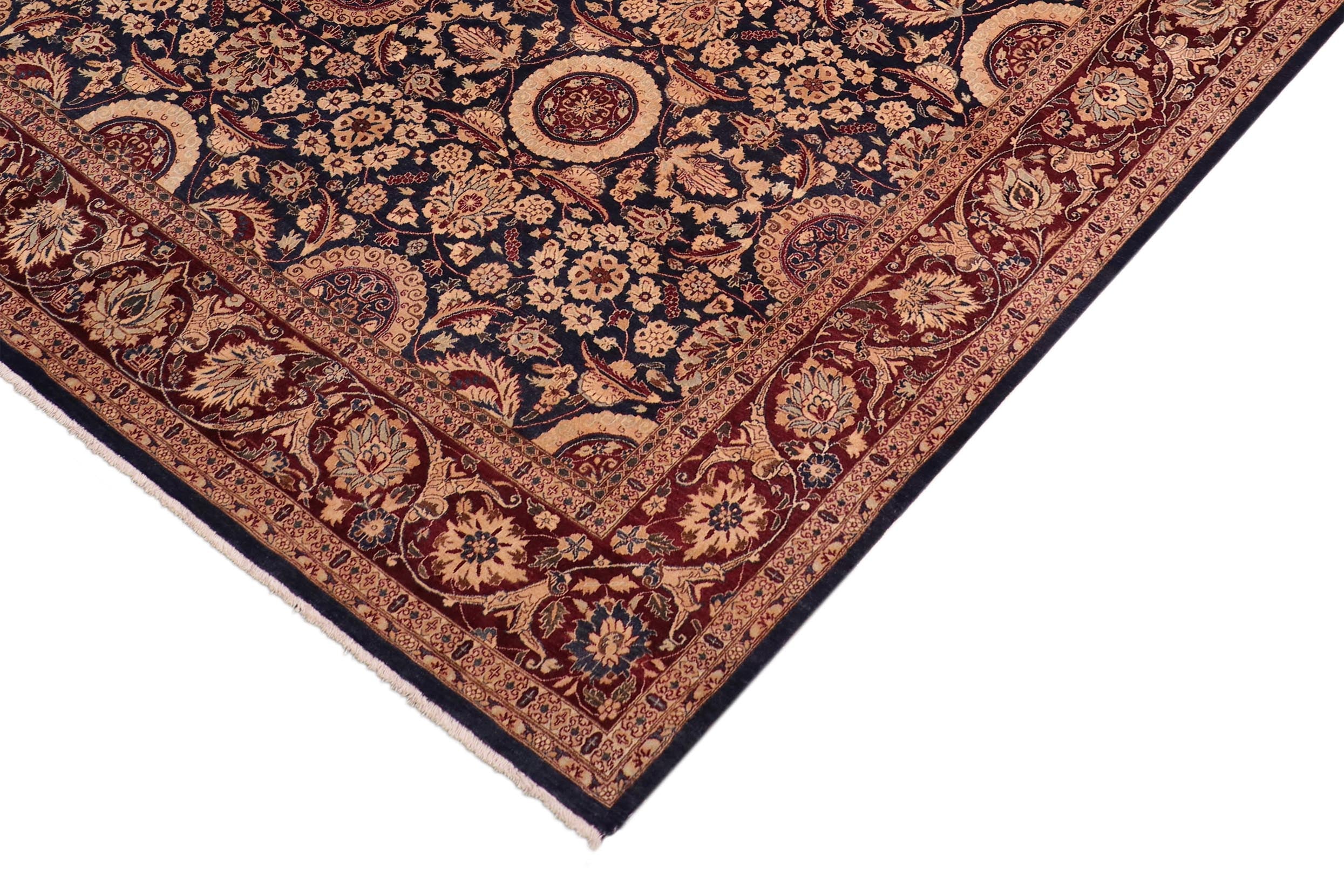 handmade Transitional Agra Tabriz Blue Red Hand Knotted RECTANGLE 100% WOOL area rug 8x10