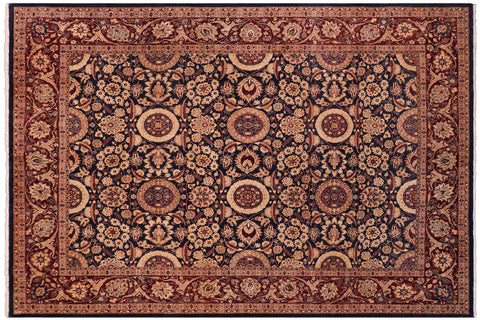 handmade Transitional Agra Tabriz Blue Red Hand Knotted RECTANGLE 100% WOOL area rug 8x10