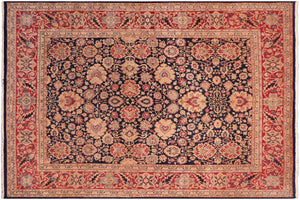8x10 hand knotted Vegetable Dyed wool rug in blue and red - Anmol Agra Mabelle