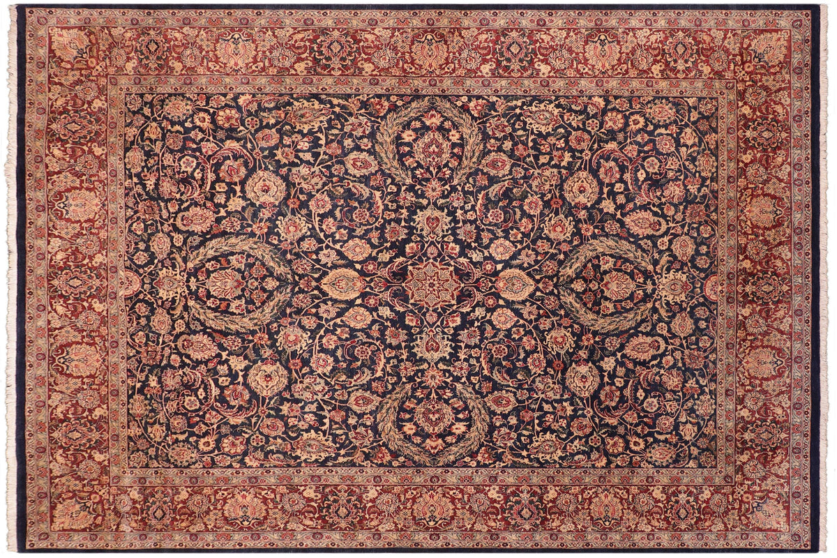 8x10 hand knotted Vegetable Dyed wool rug in blue and aubergine - Dabir Lorina