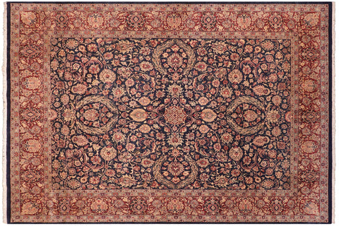 handmade Traditional Dabir Blue Aubergine Hand Knotted RECTANGLE 100% WOOL area rug 8x10