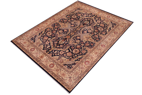 handmade Traditional Agra Blue Beige Hand Knotted RECTANGLE 100% WOOL area rug 8x11