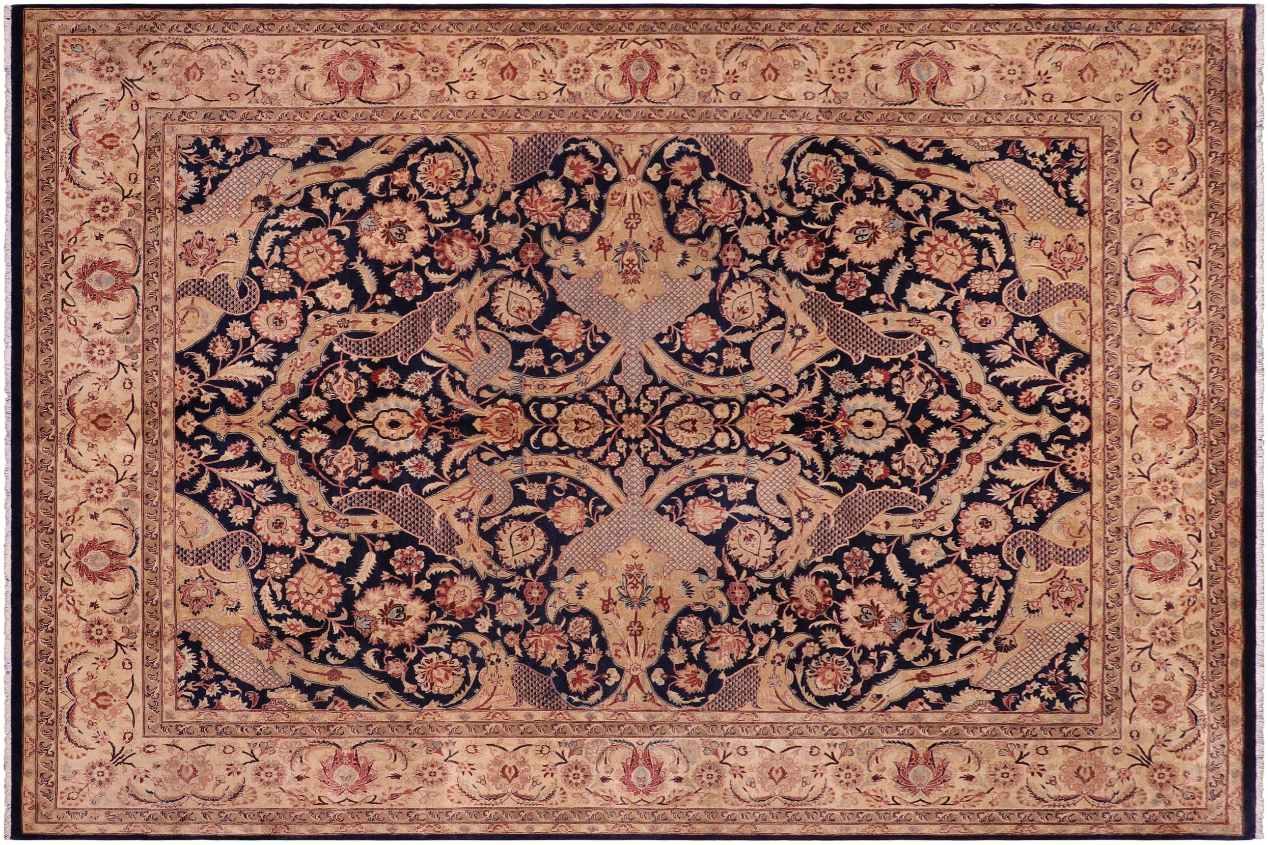 handmade Traditional Agra Blue Beige Hand Knotted RECTANGLE 100% WOOL area rug 8x11