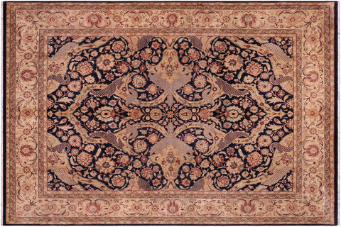 handmade Traditional Agra Blue Beige Hand Knotted RECTANGLE 100% WOOL area rug 8x11