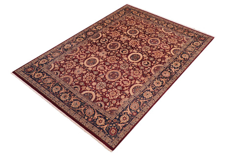 handmade Transitional Agra Tabriz Red Blue Hand Knotted RECTANGLE 100% WOOL area rug 8x10