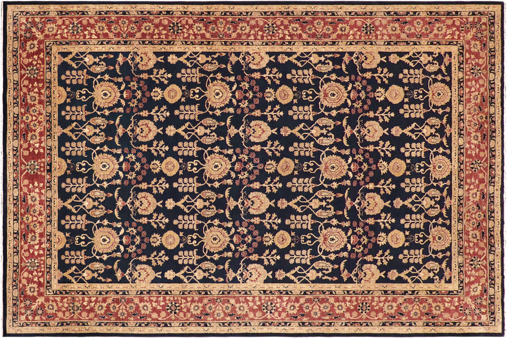 handmade Transitional Kafkaz Blue Rust Hand Knotted RECTANGLE 100% WOOL area rug 9' x 12'