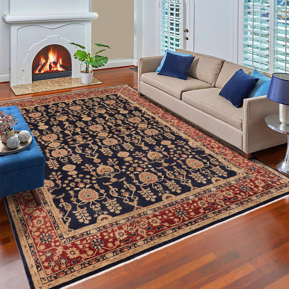 handmade Transitional Kafkaz Blue Red Hand Knotted RECTANGLE 100% WOOL area rug 9' x 12'