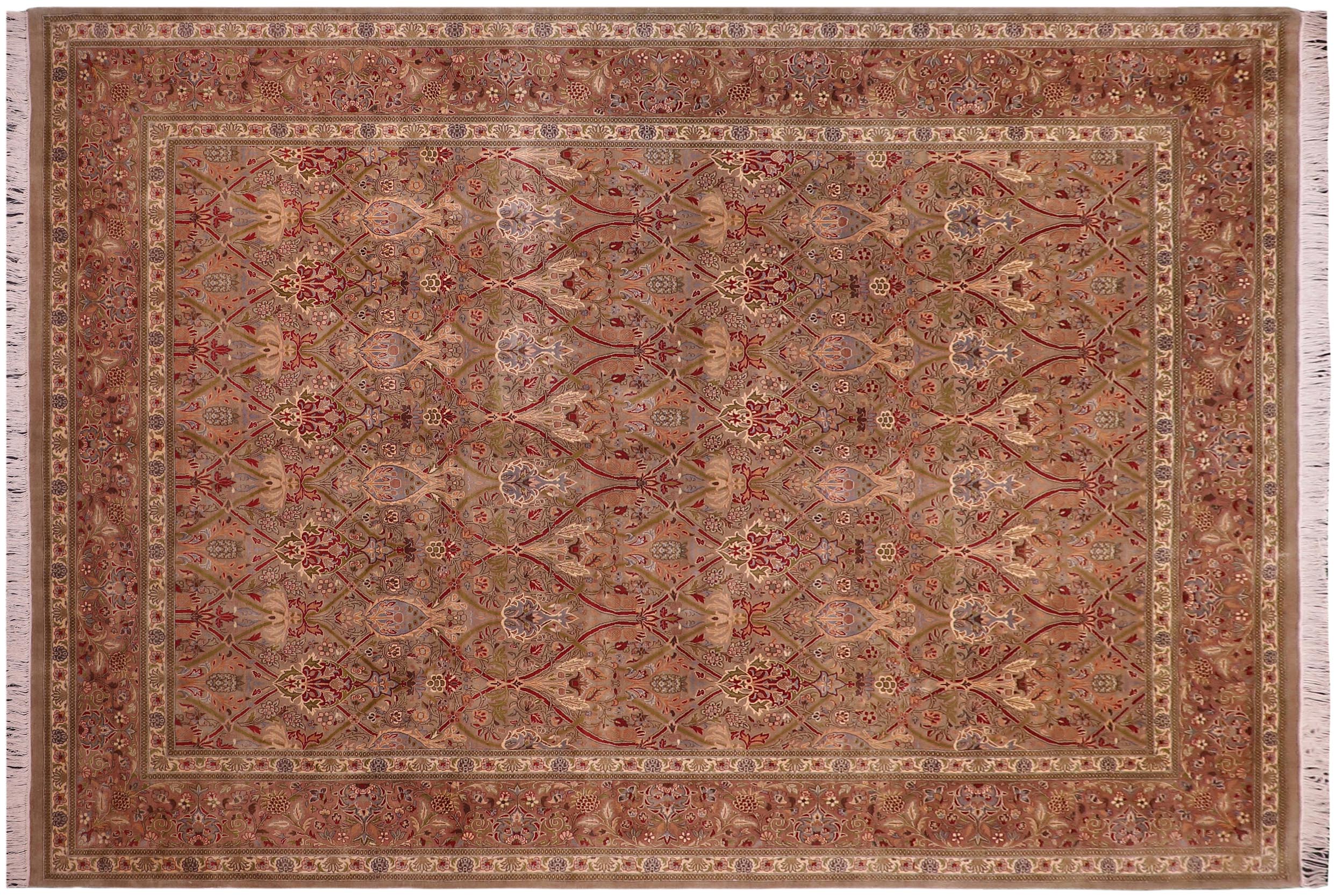 handmade Transitional Mujahid Lt. Green Red Hand Knotted RECTANGLE 100% WOOL area rug 9x12