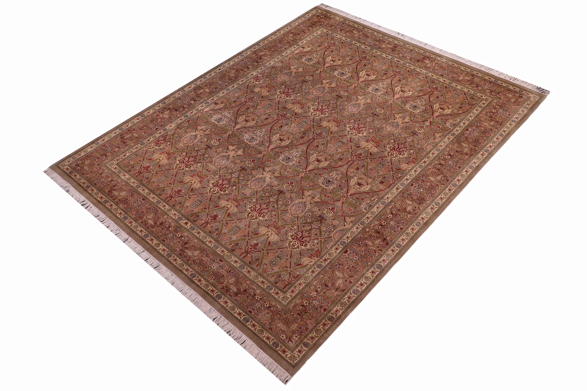 handmade Transitional Mujahid Lt. Green Red Hand Knotted RECTANGLE 100% WOOL area rug 9x12