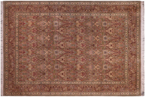 handmade Transitional Mujahid Lt. Green Red Hand Knotted RECTANGLE 100% WOOL area rug 9x12