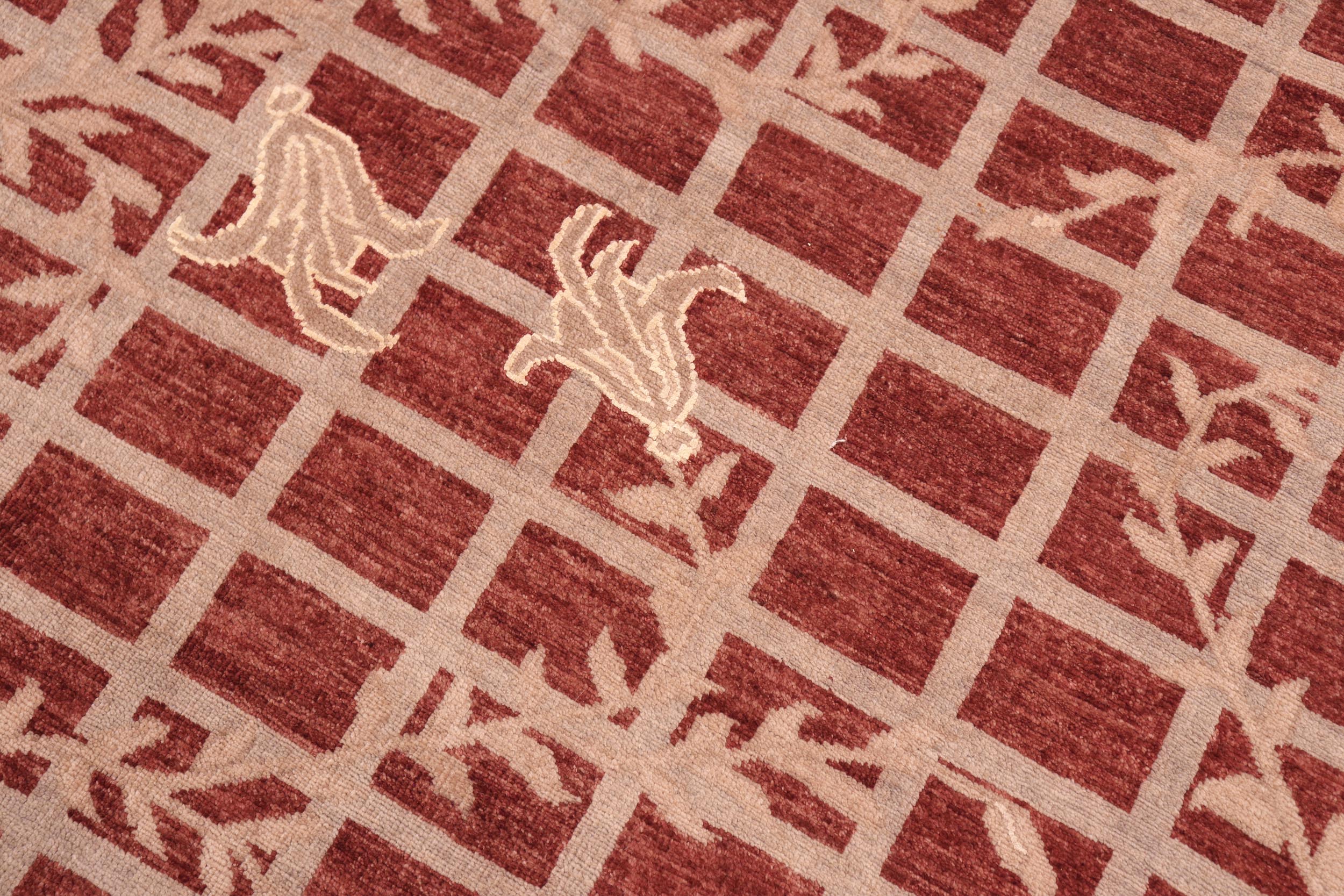 handmade Modern Kafkaz Red Lt. Tan Hand Knotted RECTANGLE 100% WOOL area rug 8' x 10'