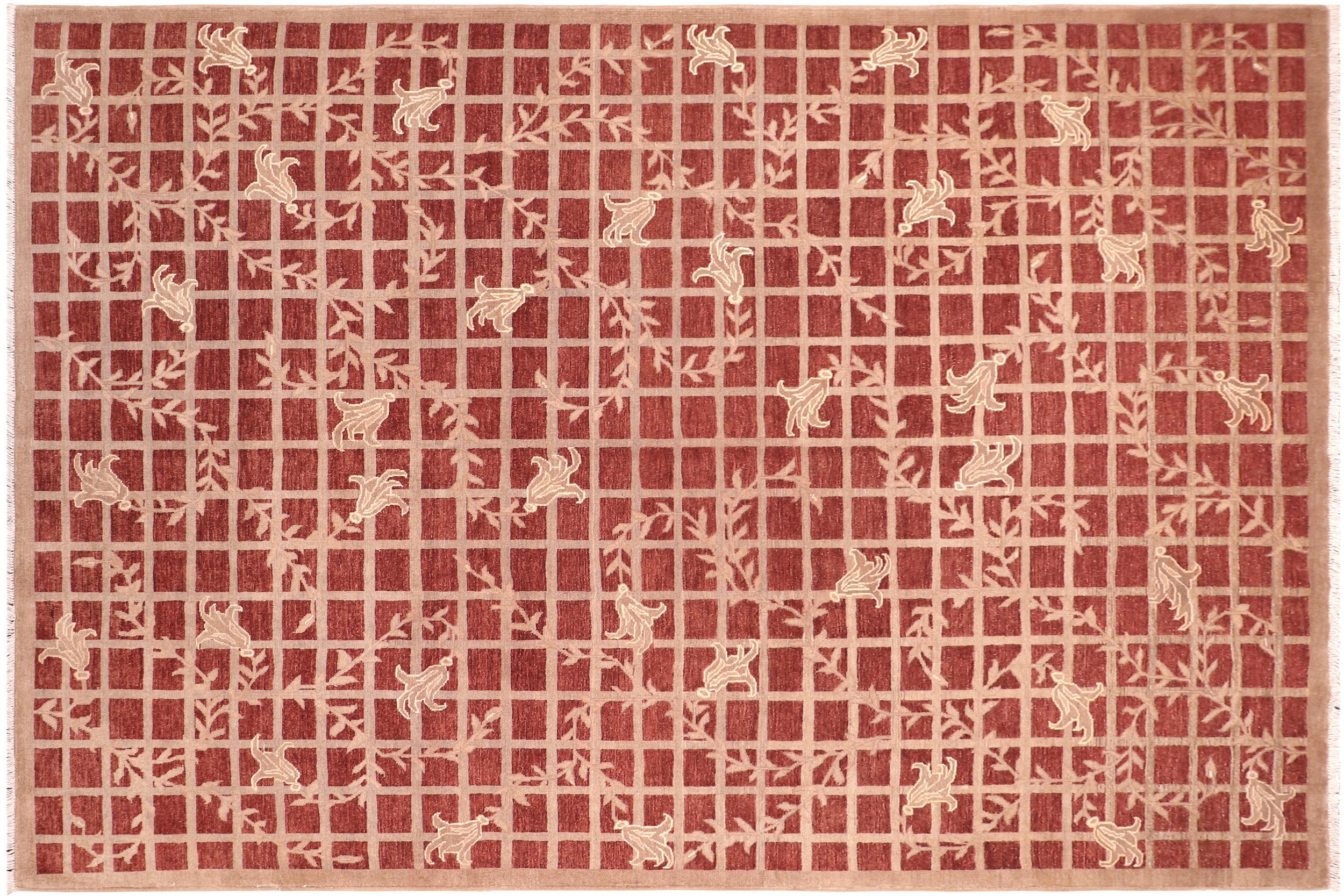 handmade Modern Kafkaz Red Lt. Tan Hand Knotted RECTANGLE 100% WOOL area rug 8' x 10'