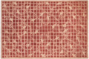 8x10 hand knotted modern wool rug in red and tan - Chic Izola