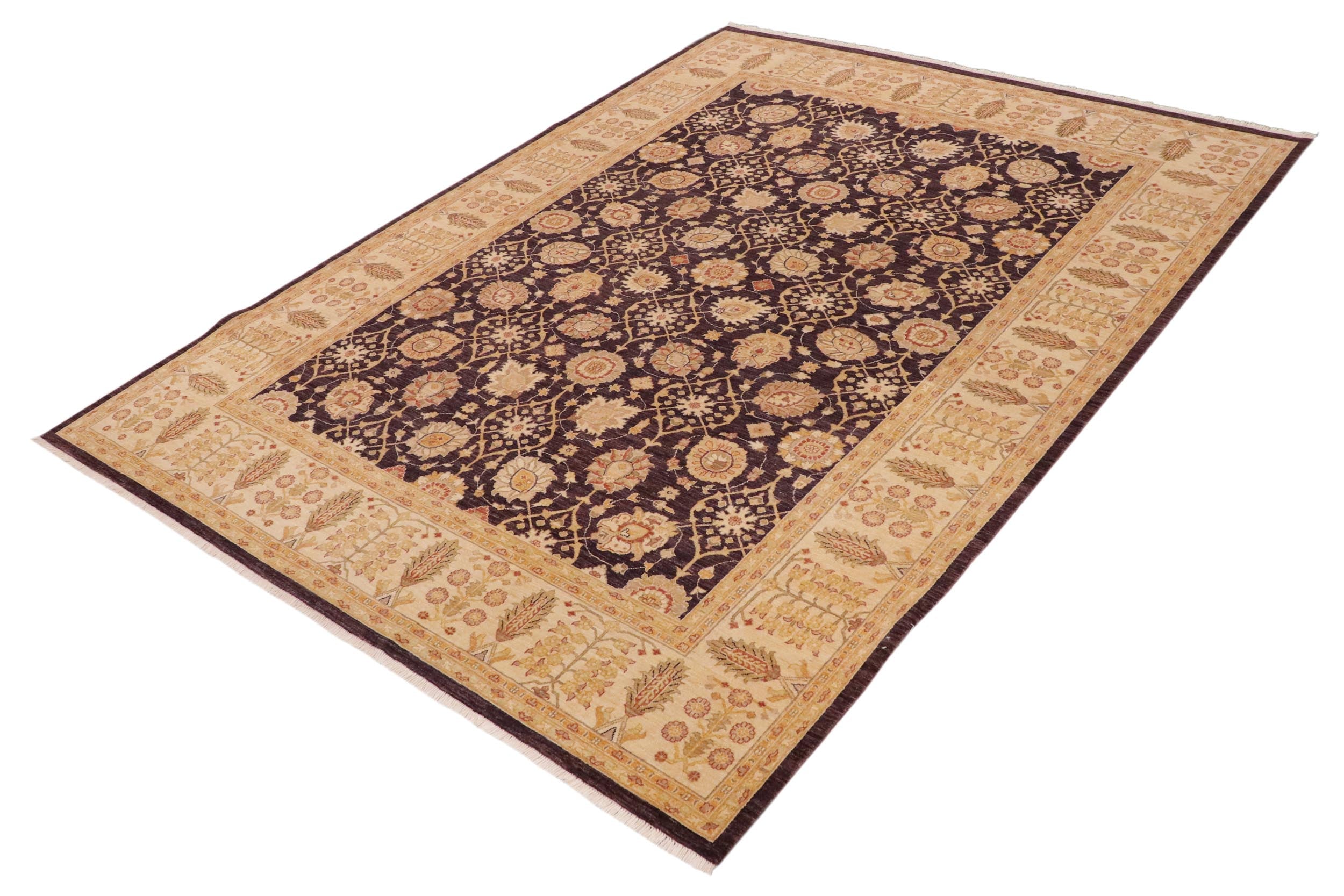 handmade Transitional Kafkaz Purple Lt. Tan Hand Knotted RECTANGLE 100% WOOL area rug 9' x 12'
