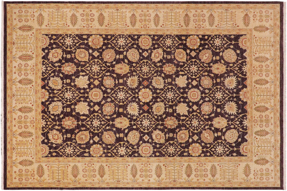 handmade Transitional Kafkaz Purple Lt. Tan Hand Knotted RECTANGLE 100% WOOL area rug 9' x 12'