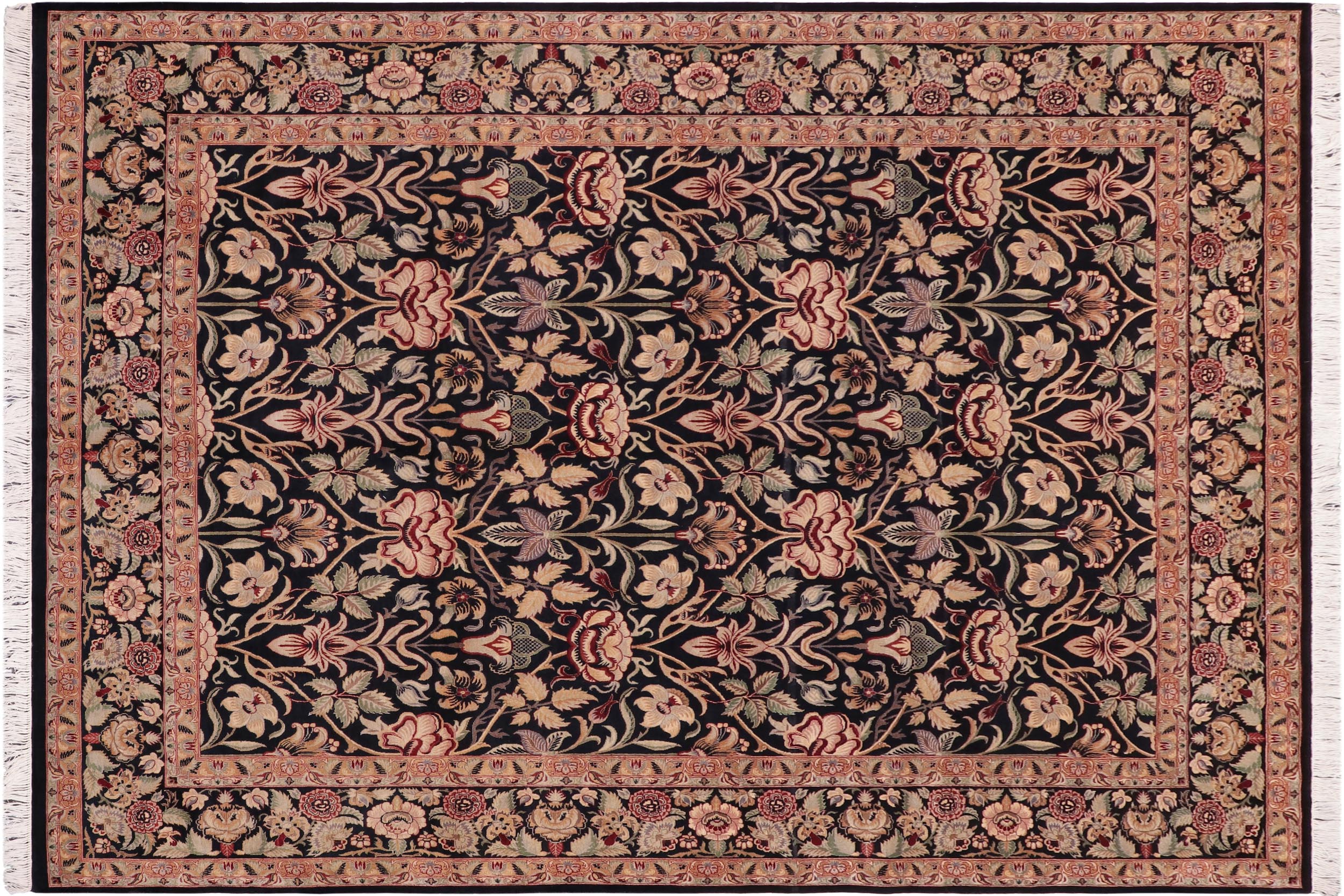 handmade Transitional Lily Black Green Hand Knotted RECTANGLE 100% WOOL area rug 8x10