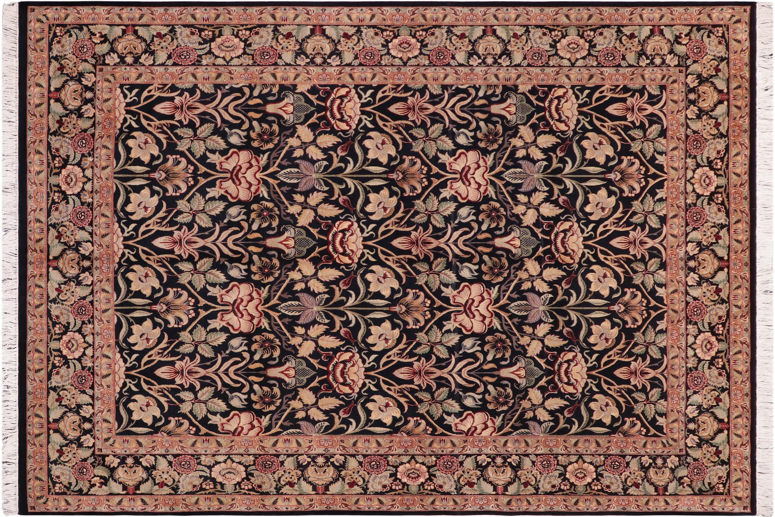handmade Transitional Lily Black Green Hand Knotted RECTANGLE 100% WOOL area rug 8x10