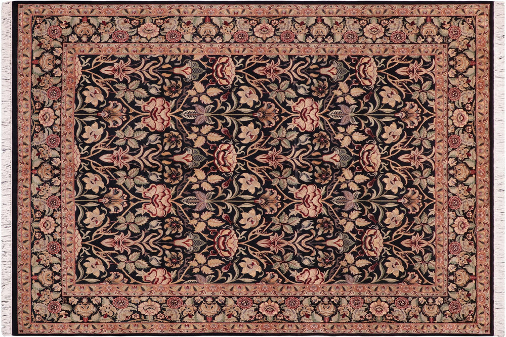 handmade Transitional Lily Black Green Hand Knotted RECTANGLE 100% WOOL area rug 8x10