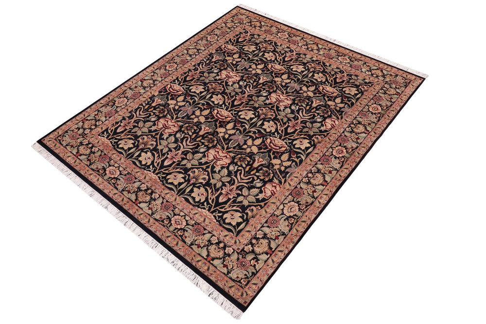 handmade Transitional Lily Black Green Hand Knotted RECTANGLE 100% WOOL area rug 8x10